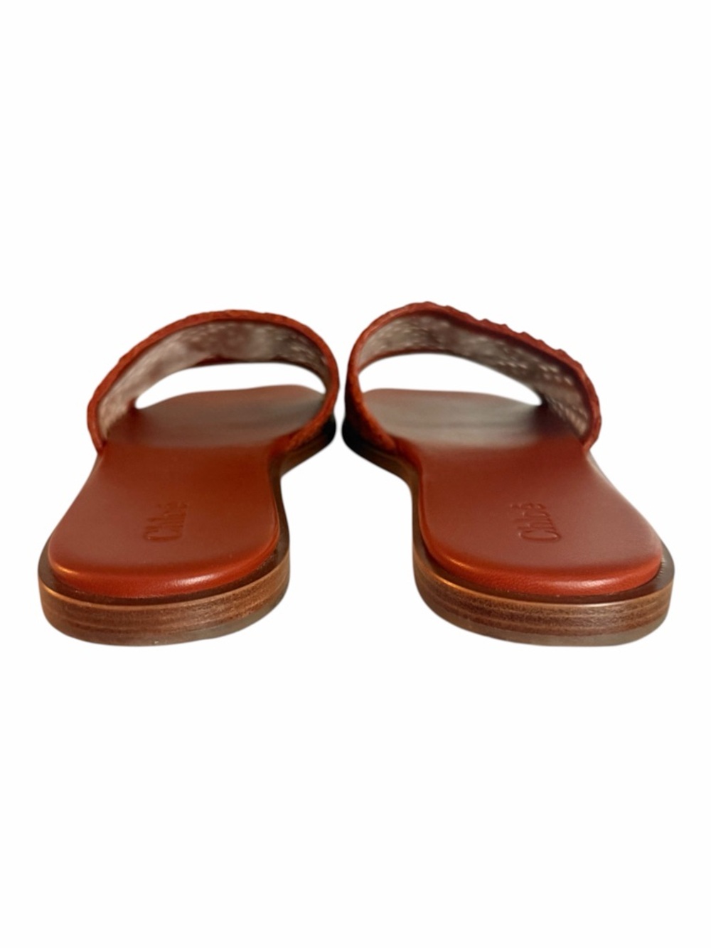 Chloé Flower Leather Crochet Logo Slide Sandals 37.5 / US 7.5 Rust Brown New - Picture 6 of 8